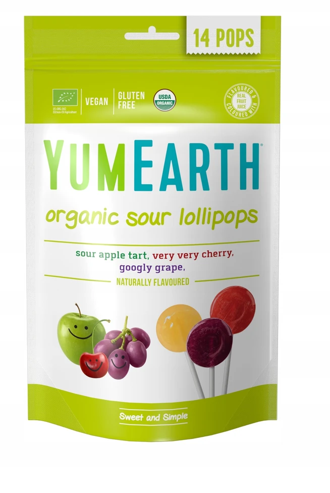 YUMEARTH Sour Fruit Lollipops ECO Organic Natural 87 g 14 vnt.