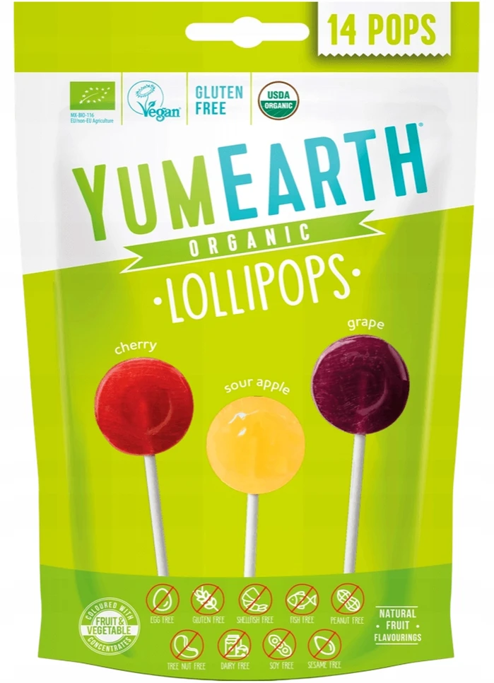 YUMEARTH Sour Fruit Lollipops ECO Organic Natural 87 g 14 vnt.