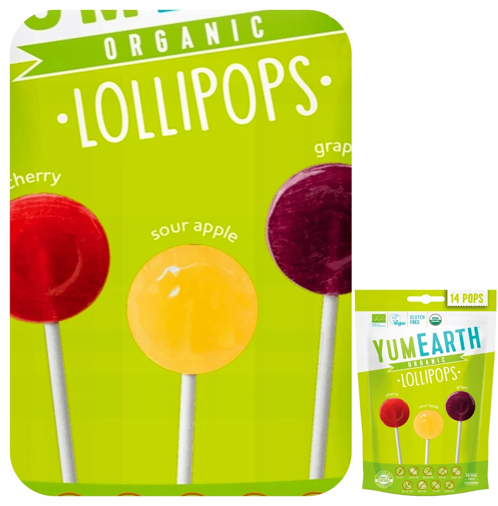 YUMEARTH Sour Fruit Lollipops ECO Organic Natural 87 g 14 vnt.