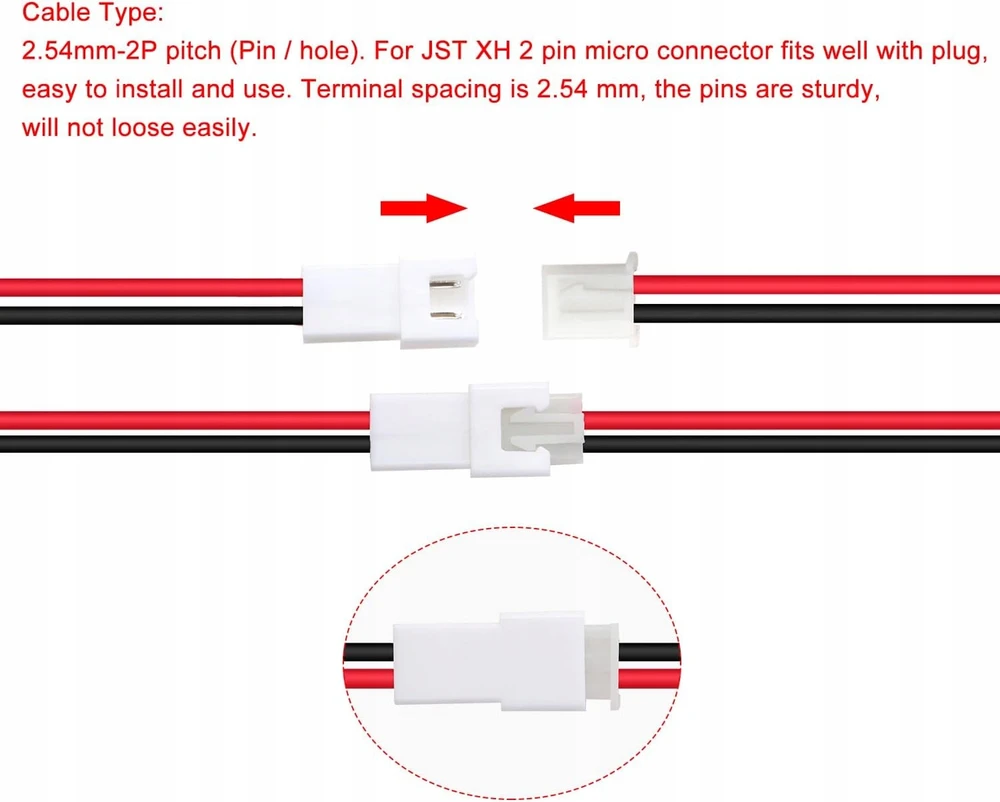 Yunique Žalias-Clean-Power, 30 porų JST XH 2.54 2 pin jungčių su 150 mm 22AWG laidais, elektronikai