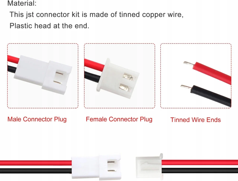 Yunique Žalias-Clean-Power, 30 porų JST XH 2.54 2 pin jungčių su 150 mm 22AWG laidais, elektronikai