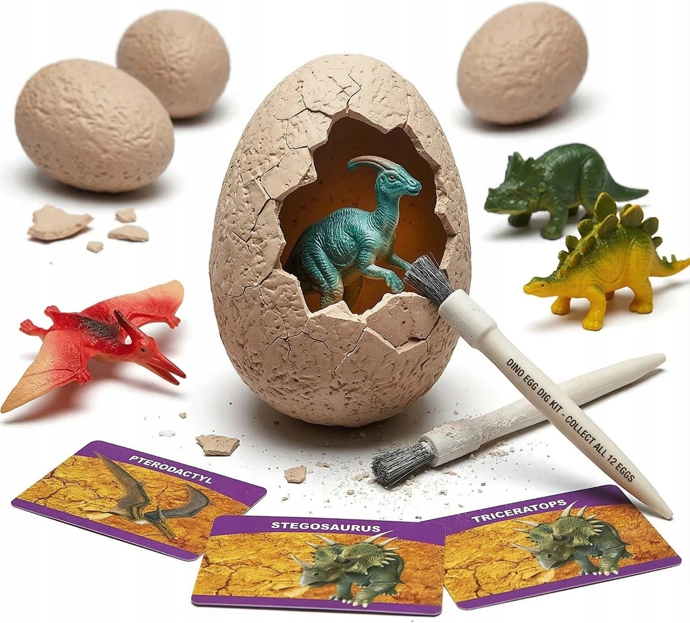 Zabawki Ewy Dinozaurų kasyklos archeologinių kasinėjimų rinkinys su 12 didelių kiaušinių