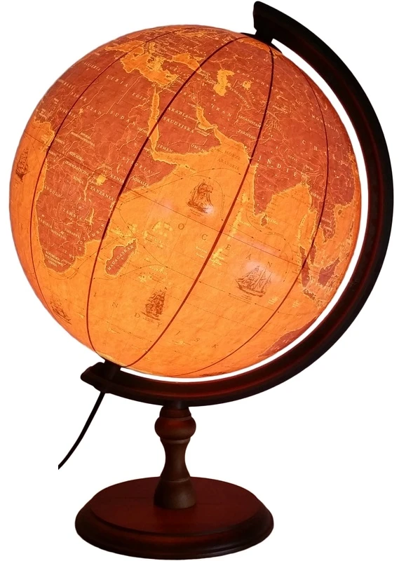 Zachem Retro šviečiantis gaublys 32cm su medine stotele ir burlaiviais