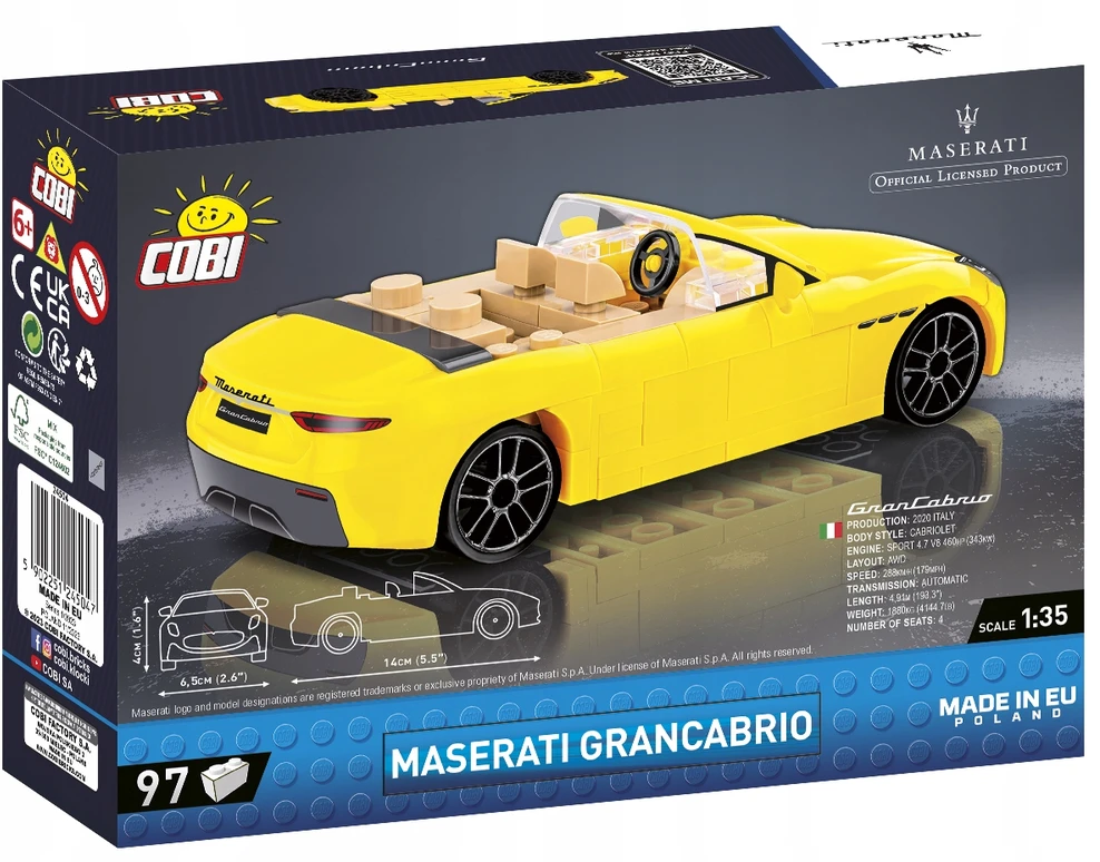 Žaidimai ir žaislai - COBI - Maserati Grancabrio - 97 elementai - Plastikiniai blokeliai - 8 metų ir daugiau