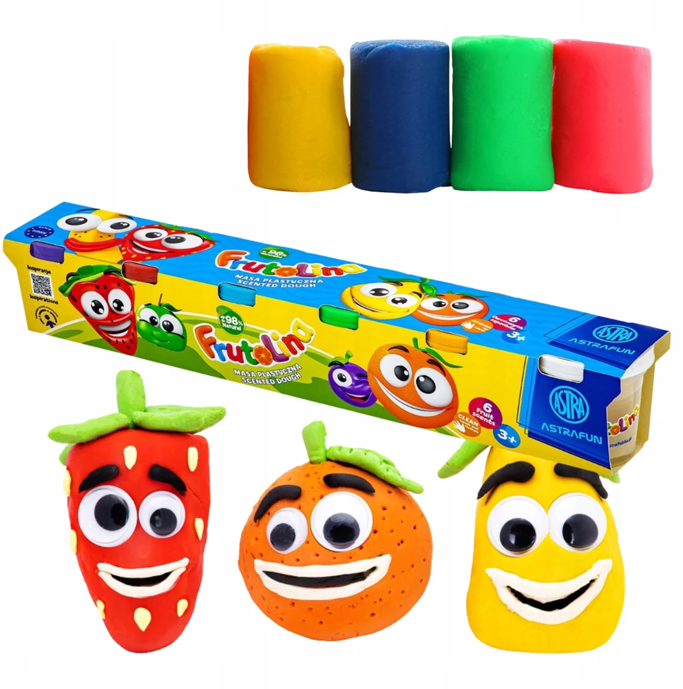 Žaidimų tešla Dovanų vaikams plastikinė masė Frutolina ASTRAFUN 6×100g