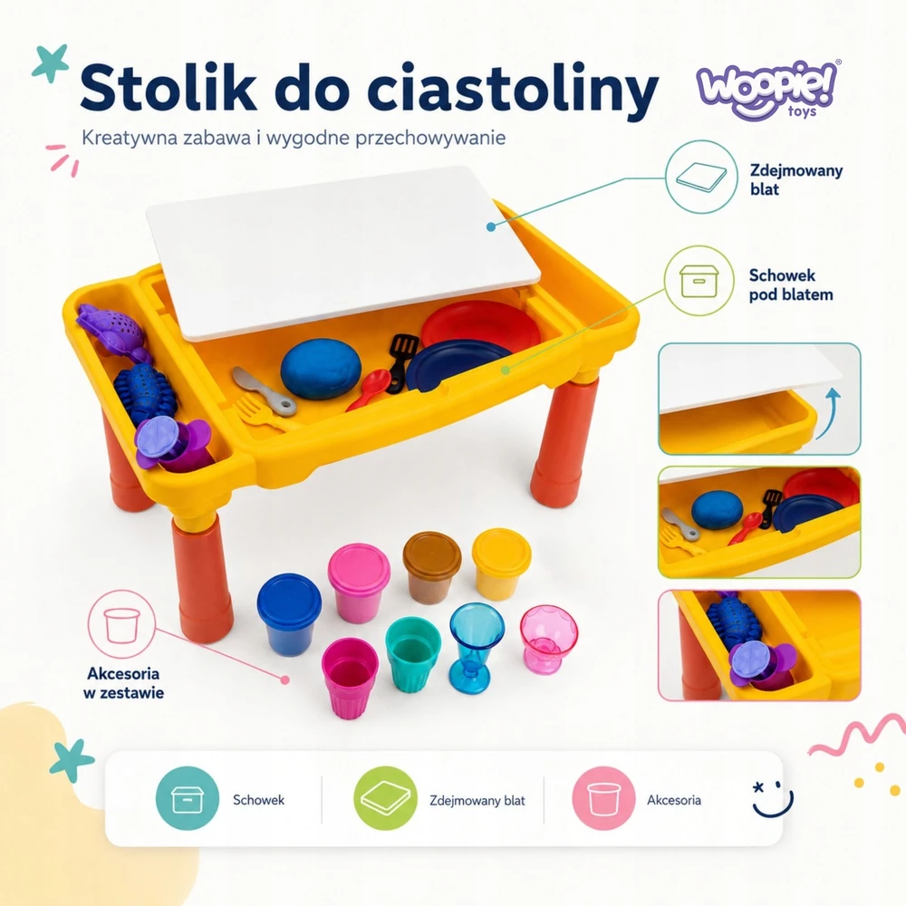 WOOPIE tešlos stalo rinkinys su daiktadėže 40 vnt.