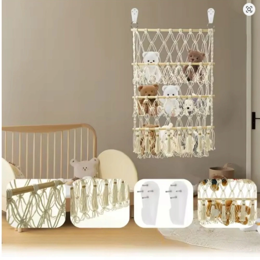 ŽAISLINIŲ TINKLŲ ORGANIZATORIAUS KABAMAS KREPŠIS TEDDY TOYS HAMMOCK BOHO KONTEINERUI