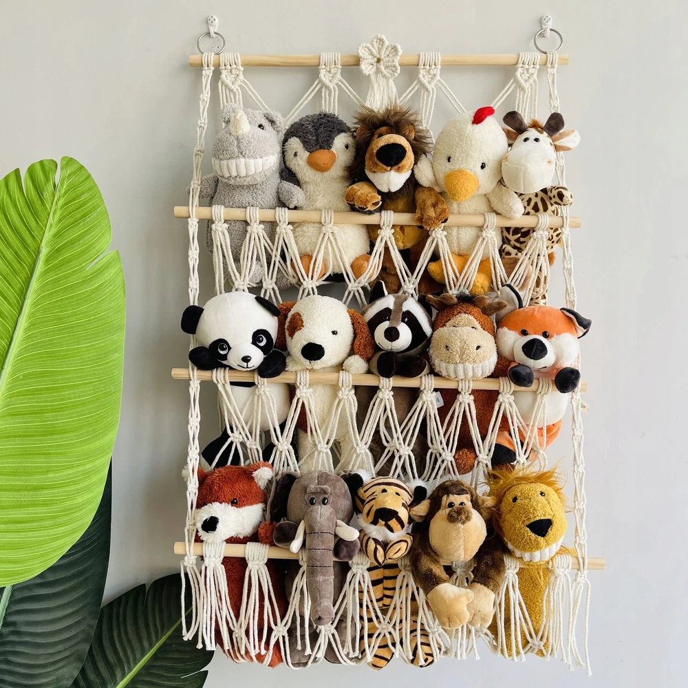ŽAISLINIŲ TINKLŲ ORGANIZATORIAUS KABAMAS KREPŠIS TEDDY TOYS HAMMOCK BOHO KONTEINERUI