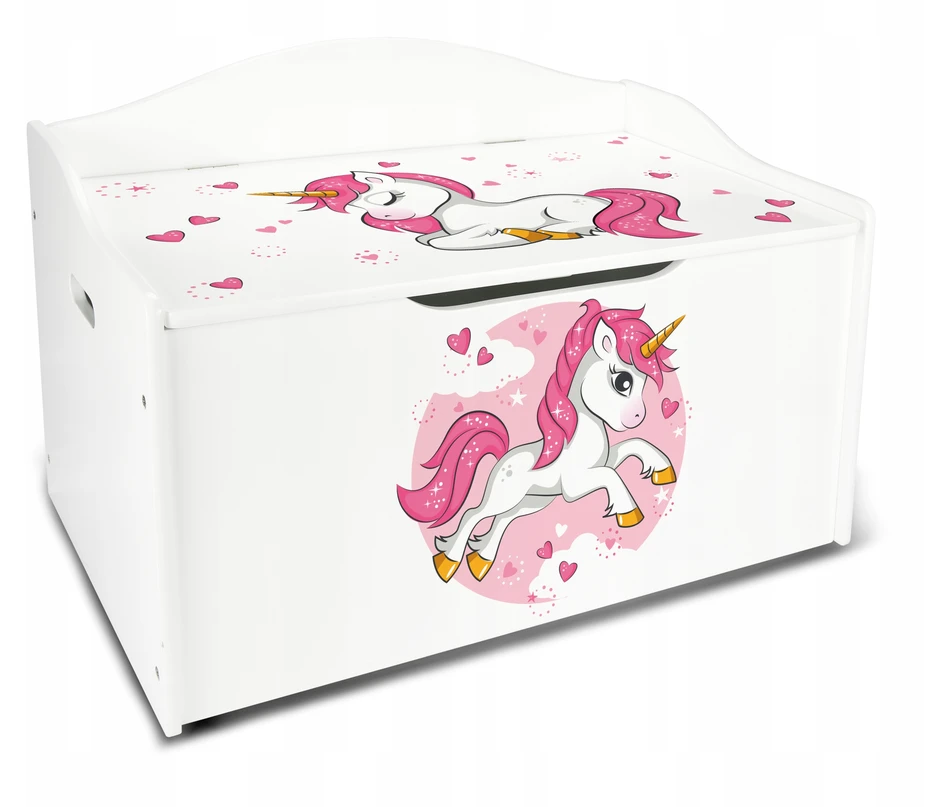 Žaislų dėžė Leomark Unicorn, balta 68x42x46 cm
