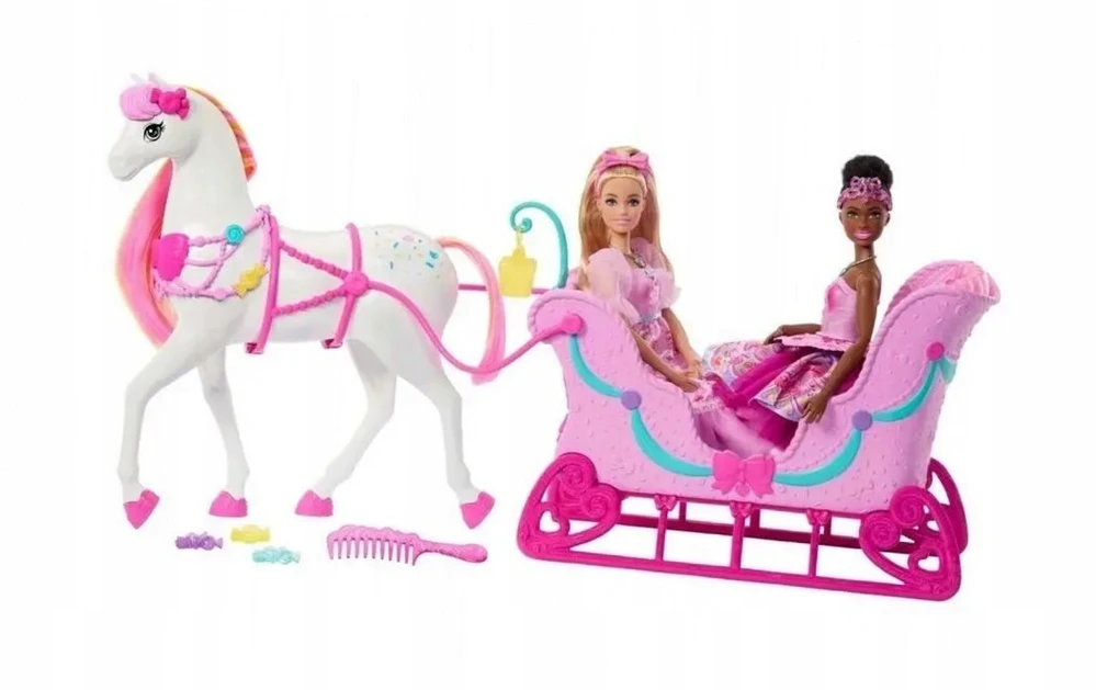 Mattel BARBIE NUTCRACKER LAND OF SWEETS žirgo ir rogių rinkinys - Spragtuko kolekcija (JNH63)