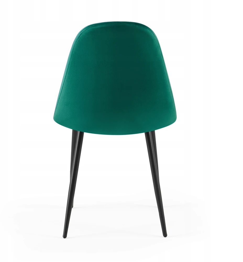 Žalia aksominė kėdė svetainės valgomajam ant juodų metalinių kojų