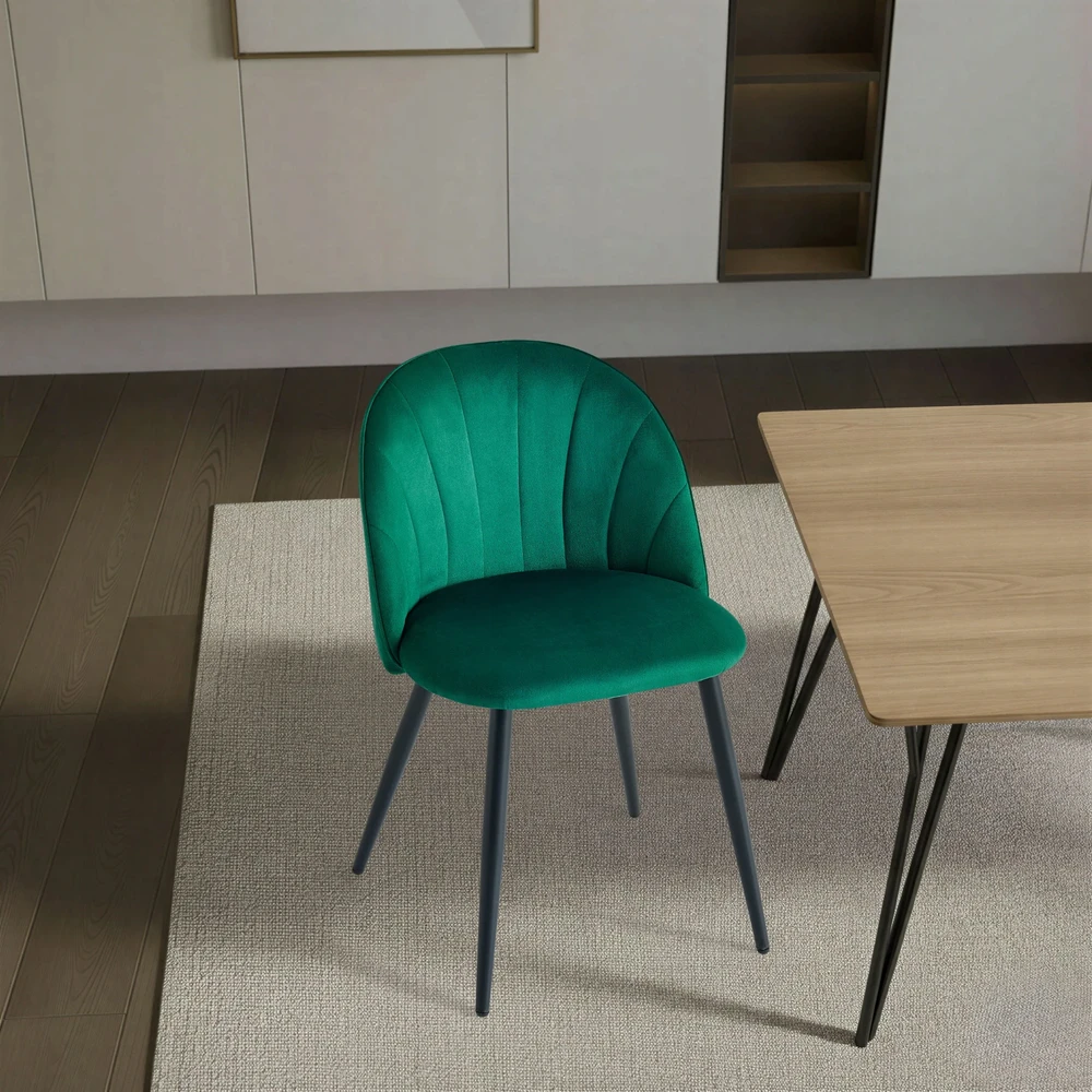 „Žalias Velvet“ valgomojo kėdė, modernus dizainas, juodos plieninės kojos