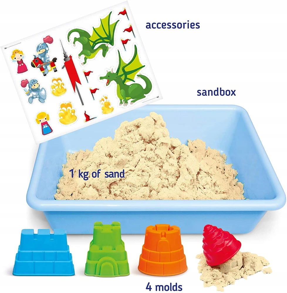 ZAMEK KINETIC SAND 1kg GENIO KIDS rinkinys + baseino ir smėlio formelės