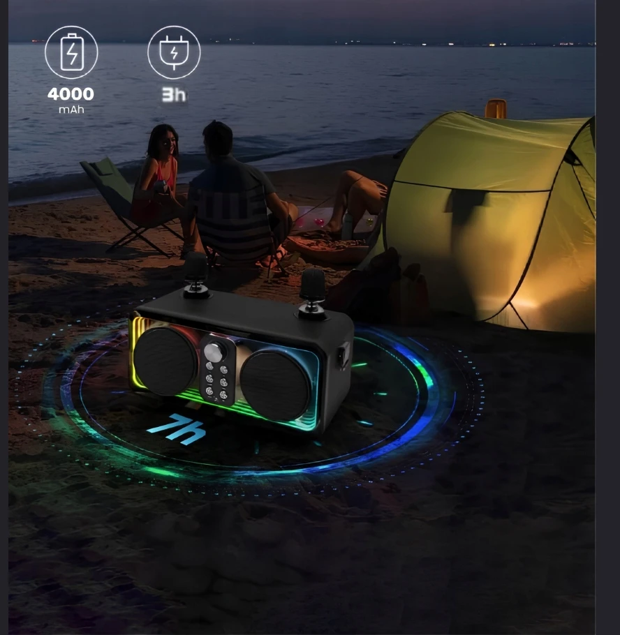 Zaxer KARAOKE GALBARIAUSIO ĮRENGINIS SU 2 BELAIDAIS BLUETOOTH MIKROFONAIS SPALVOTAS LED