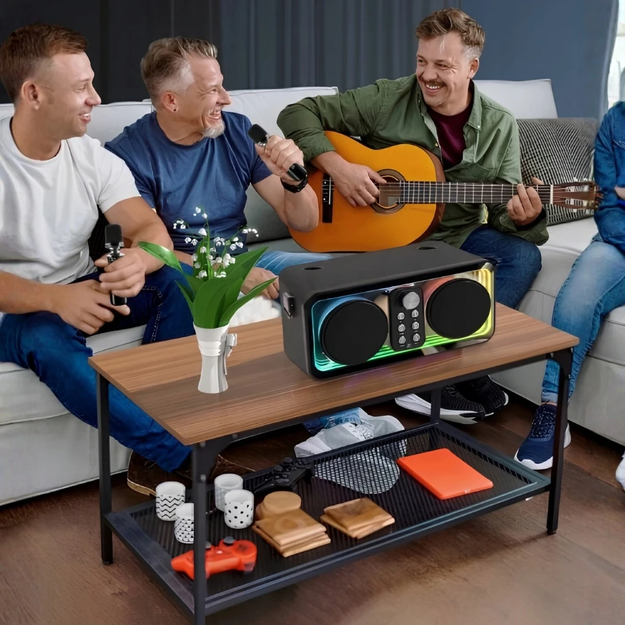Zaxer KARAOKE GALBARIAUSIO ĮRENGINIS SU 2 BELAIDAIS BLUETOOTH MIKROFONAIS SPALVOTAS LED