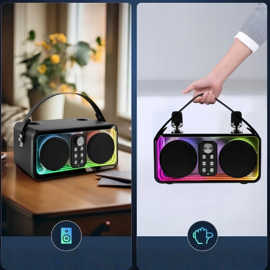 Zaxer KARAOKE GALBARIAUSIO ĮRENGINIS SU 2 BELAIDAIS BLUETOOTH MIKROFONAIS SPALVOTAS LED