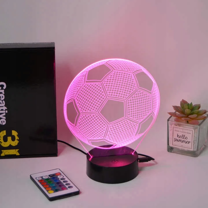 Zaxer Naktinė lempa LED PIŁKA NOŻNA PIŁKARZ BIURKOWA 3D DLA DZIECI RGB LED + Pultas