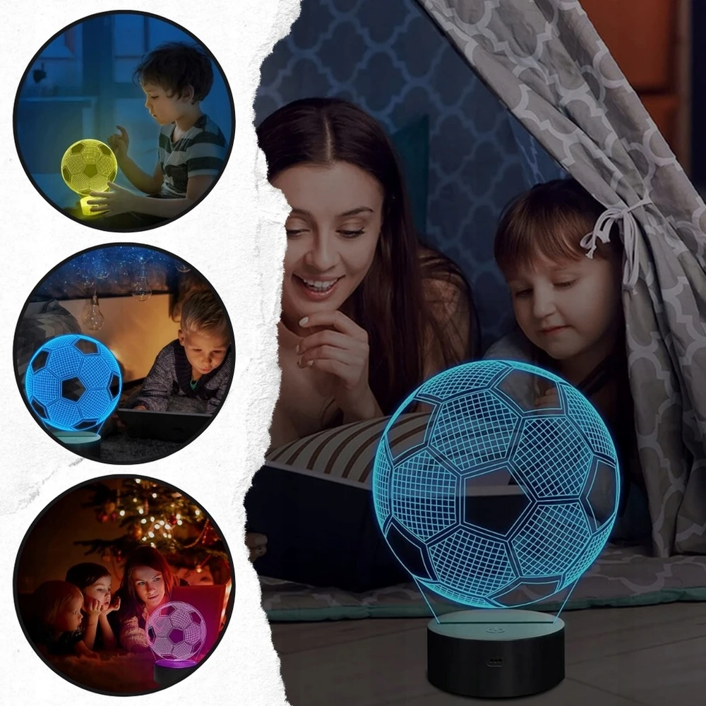 Zaxer Naktinė lempa LED PIŁKA NOŻNA PIŁKARZ BIURKOWA 3D DLA DZIECI RGB LED + Pultas