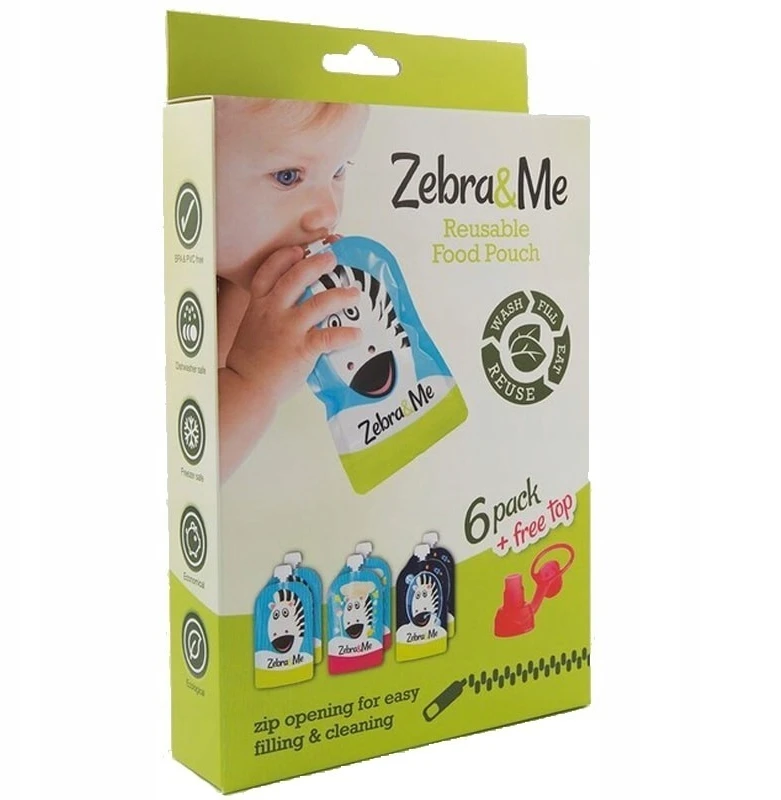 Zebra & Me paketėliai, daugkartiniai maitinimo vamzdeliai, 6 vnt