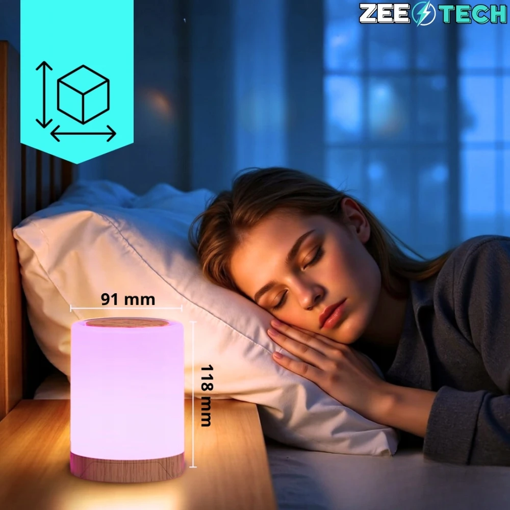 Zeetech Miegamojo naktinė lempa belaidė jutiklinė LED pritemdoma RGB šviesa
