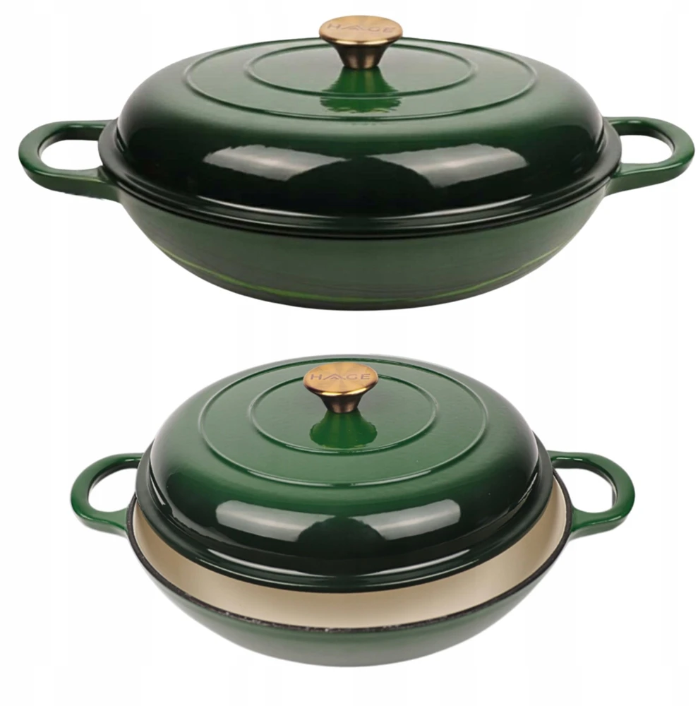 Žemai emaliuotas ketaus HAGE POT 30 cm 3L butelis Žalios indukcinės dujos