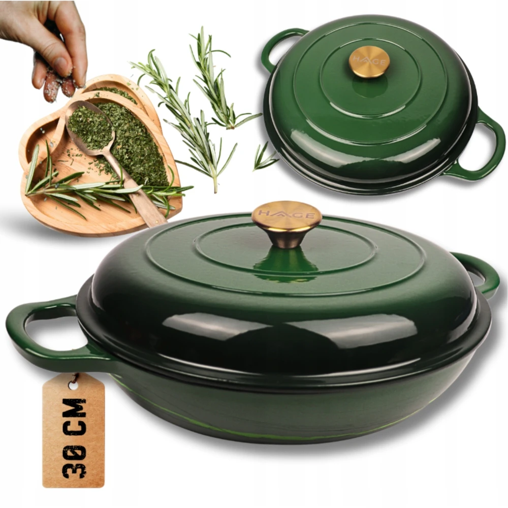 Žemai emaliuotas ketaus HAGE POT 30 cm 3L butelis Žalios indukcinės dujos