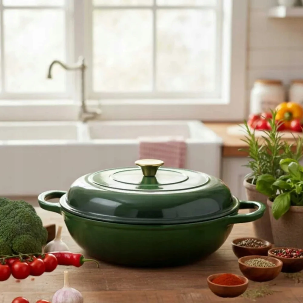 Žemai emaliuotas ketaus HAGE POT 30 cm 3L butelis Žalios indukcinės dujos