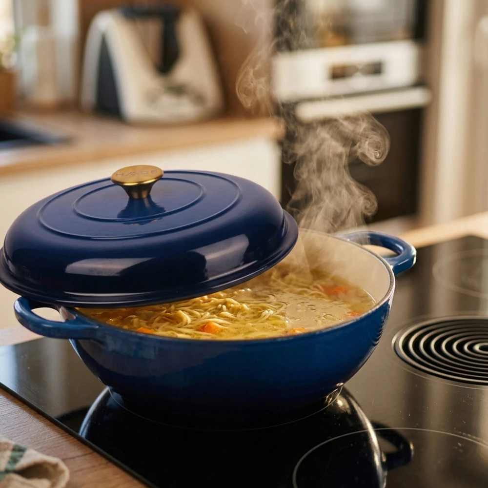 Atusa Žemai emaliuotas ketaus puodas HAGE 30 cm 3L mėlynas