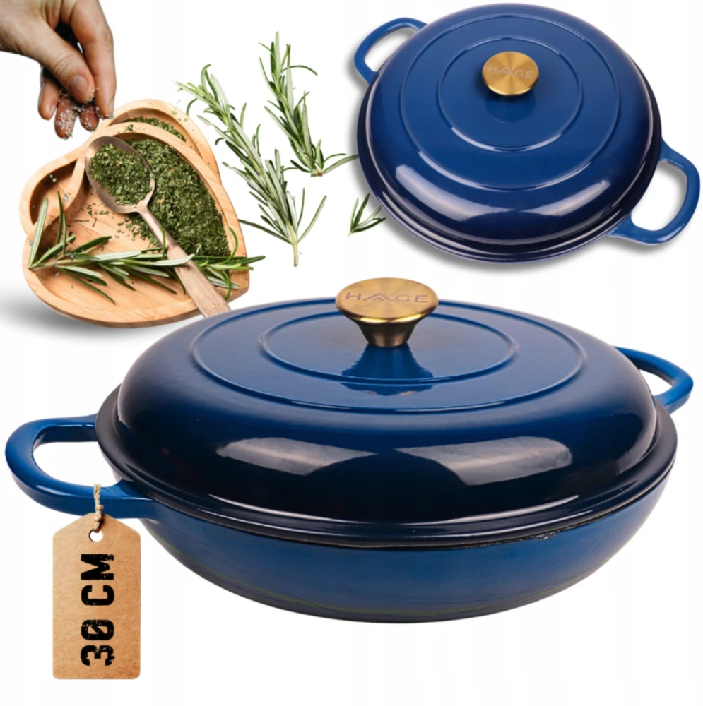 Atusa Žemai emaliuotas ketaus puodas HAGE 30 cm 3L mėlynas