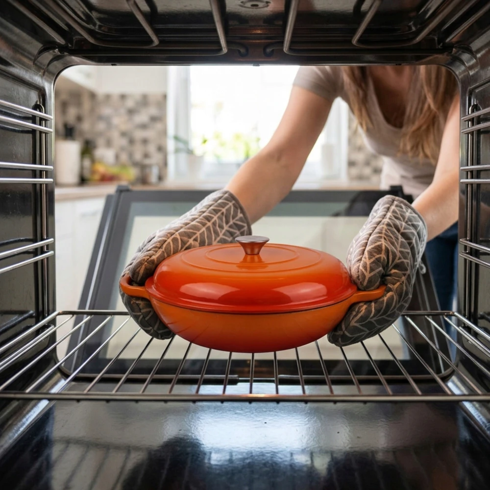 Žemai emaliuotas KETUS PUODAS HAGE 30 cm 3L Oranžinių dujų indukcija