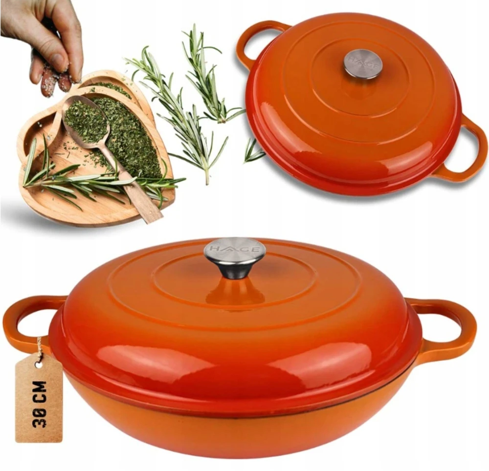 Žemai emaliuotas KETUS PUODAS HAGE 30 cm 3L Oranžinių dujų indukcija