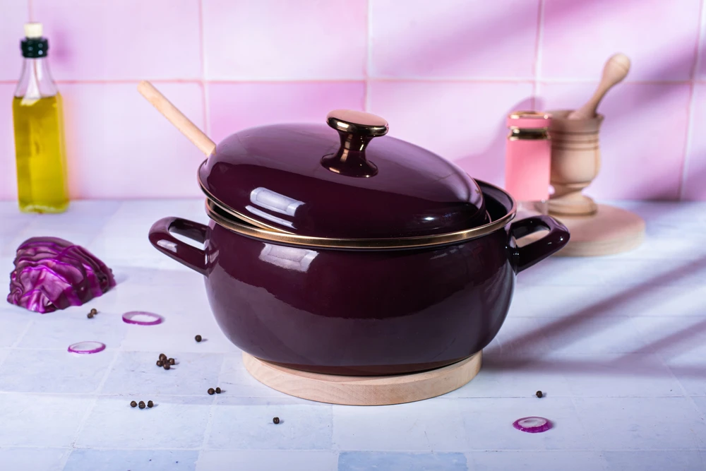Mondex Žemai emaliuotas puodas su dangčiu, 24cm, 5L, Metalac dujų indukcija