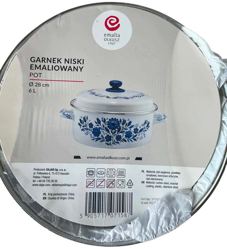 Žemas emaliuotas puodas su dangčiu, 28cm, 6l, EMALIA OLKUSZ