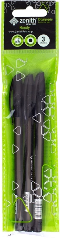 Zenith Handy rašiklis su dangteliu, 0,7 mm, juodas, 3 vnt.