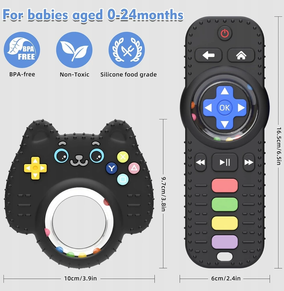 Zgeer SILICONE TEETHER NUOTOLINIS TELEVIZORIAUS PADĖTIS VALDIKLIS JAUTIMO DANTYS 2 Vnt.