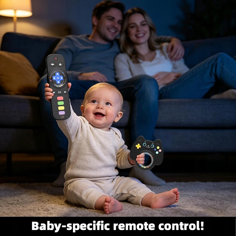 Zgeer SILICONE TEETHER NUOTOLINIS TELEVIZORIAUS PADĖTIS VALDIKLIS JAUTIMO DANTYS 2 Vnt.