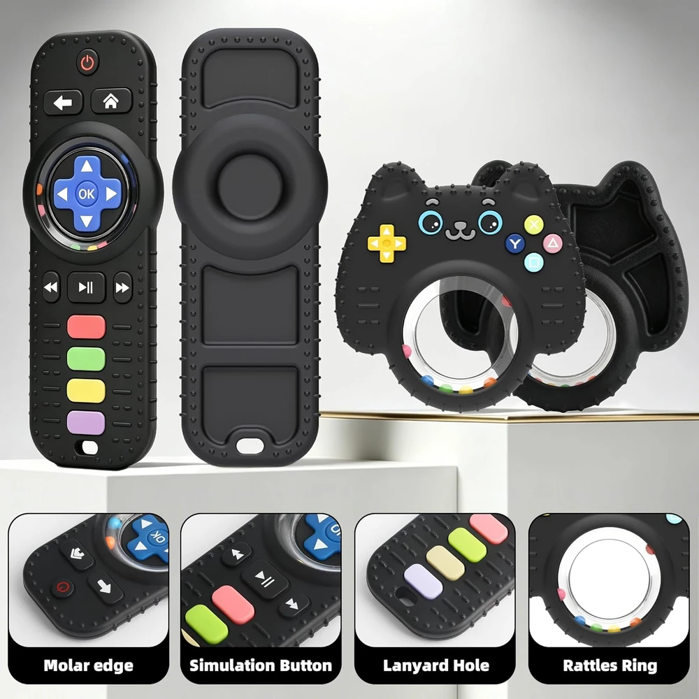 Zgeer SILICONE TEETHER NUOTOLINIS TELEVIZORIAUS PADĖTIS VALDIKLIS JAUTIMO DANTYS 2 Vnt.