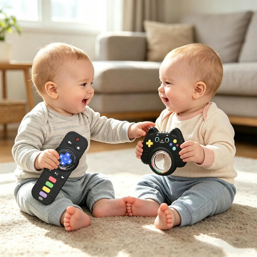 Zgeer SILICONE TEETHER NUOTOLINIS TELEVIZORIAUS PADĖTIS VALDIKLIS JAUTIMO DANTYS 2 Vnt.