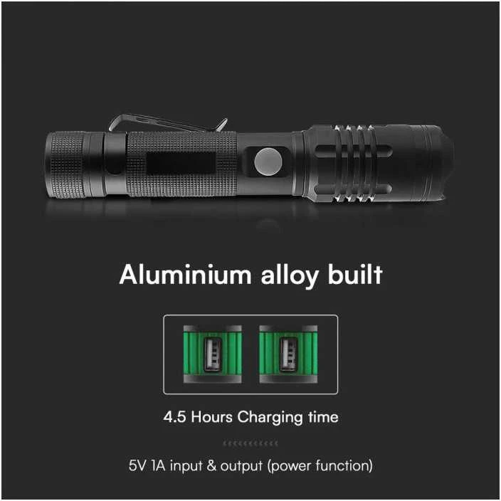 V-tac 10W LED įkraunamas žibintuvėlis, juodas, IP54