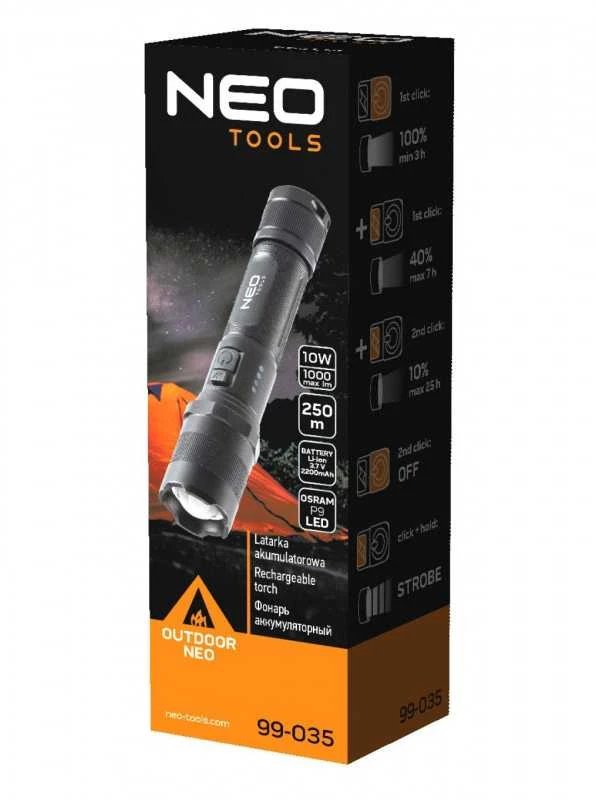 Neo tvirtas audinys, reguliuojamas dirželis, 1xled, 1x2200 mah, aliuminis, juoda, ipx4, priartinimo funkcija