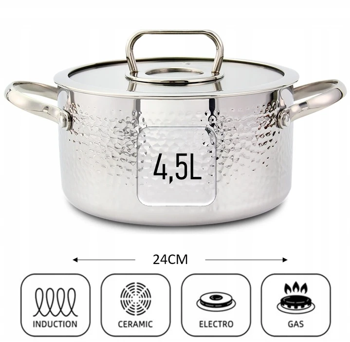 Zilan Plieninis puodas 4,5L, indukcinis