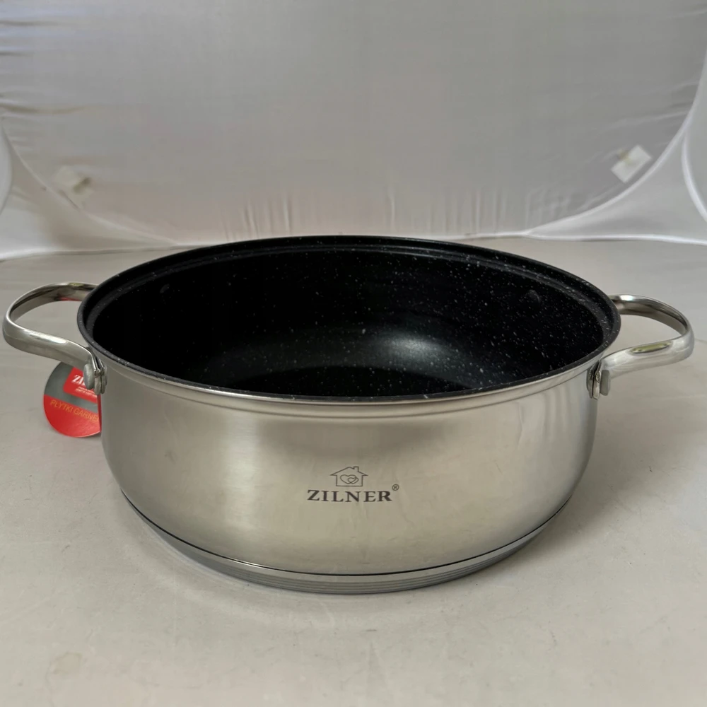 Zilner DIDELIS KIETAS PUODAS PLATUS PADAŽAS SU MARMURO DANGA 26cm 5,0L