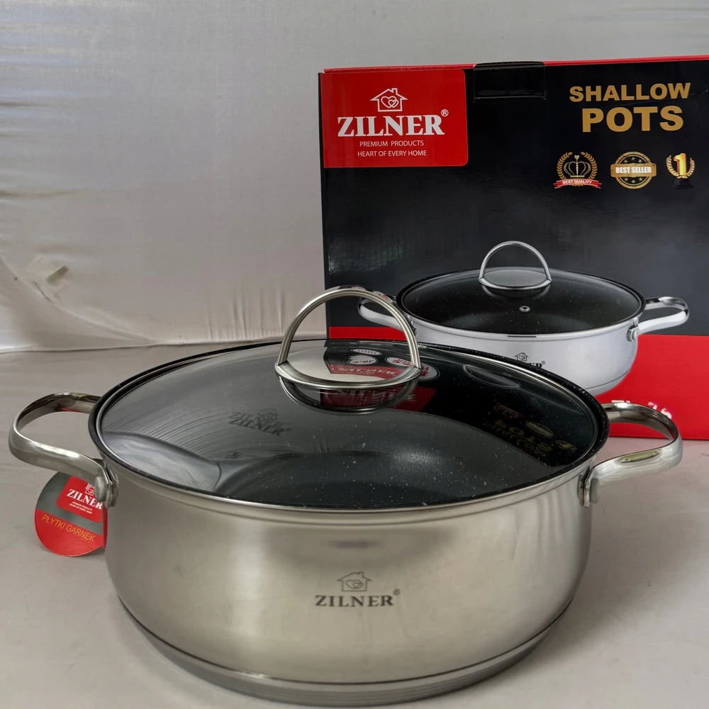 Zilner DIDELIS KIETAS PUODAS PLATUS PADAŽAS SU MARMURO DANGA 26cm 5,0L