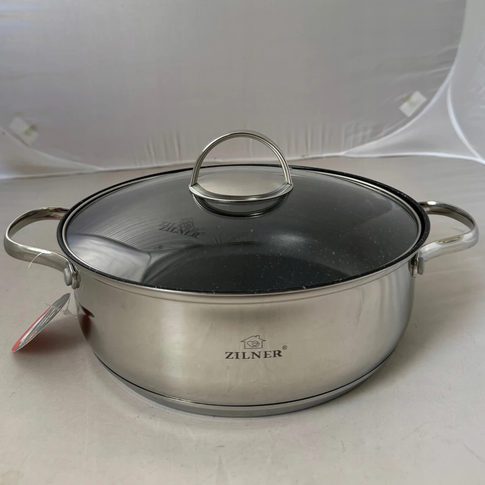 Zilner DIDELIS KIETUS PUODAS ŽEMAI PLATUS PADAŽAS SU MARMURO DANGA 28cm 6,5L PLIENAS