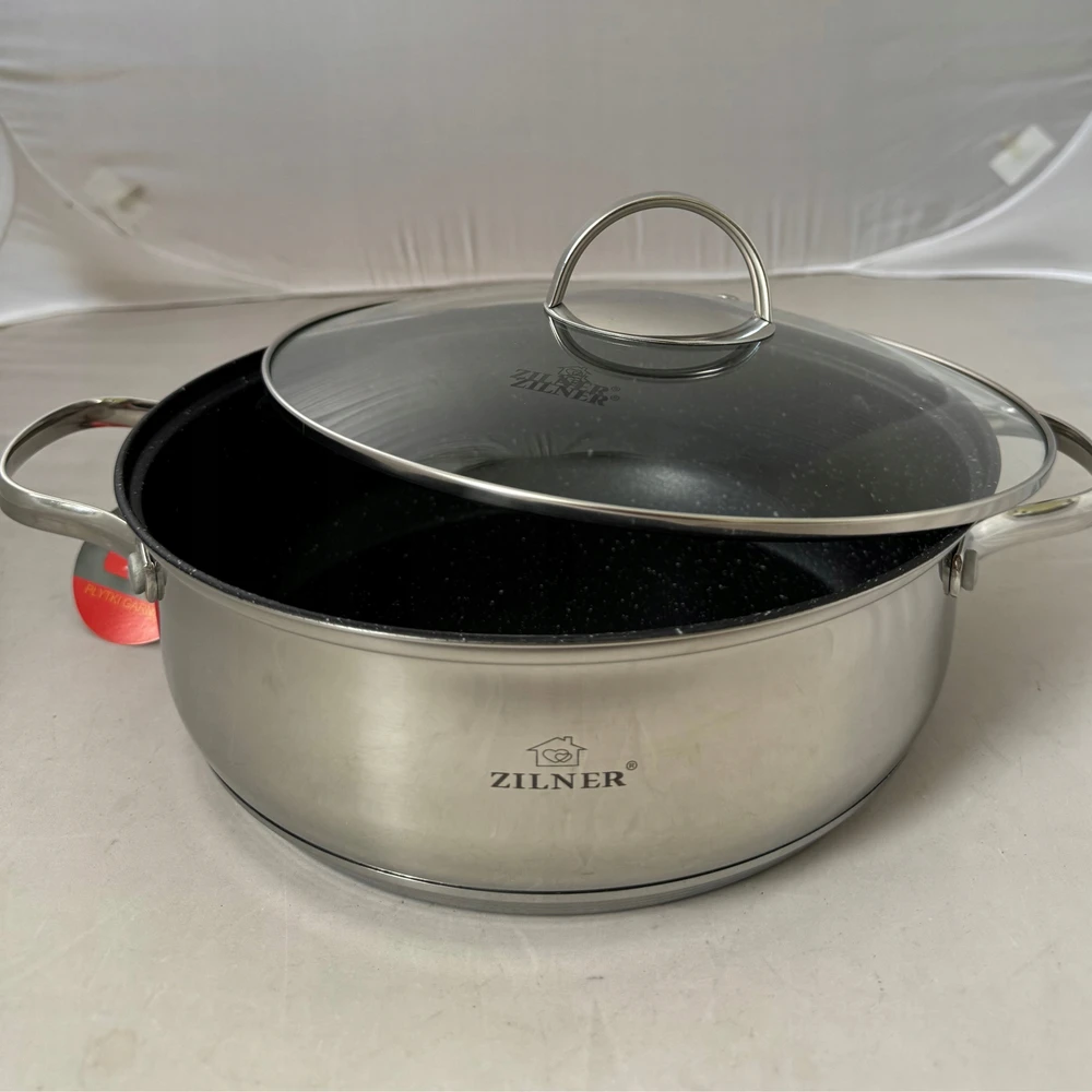 Zilner KIETAS puodas, PLATUS PADAŽAS SU MARMURO DANGA, 22 cm, 2,8 L, INDUKCINIS