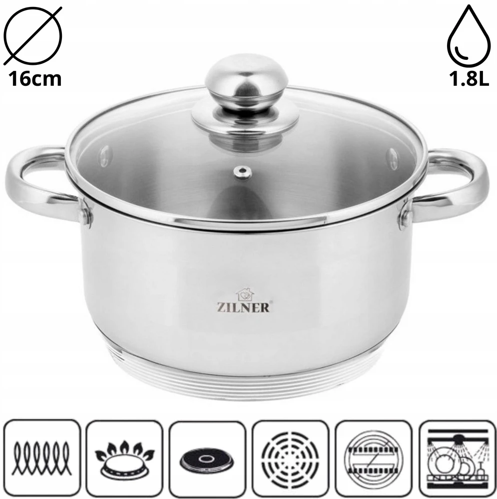 Zilner MAŽAS nerūdijančio plieno PUODAS SU DANČIU INDUKCINIŲ DUJŲ PUODAS 16cm 1,8L