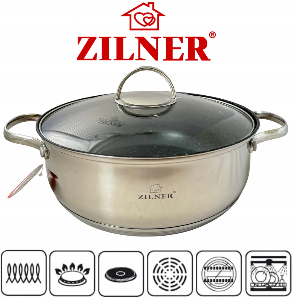 Zilner PRAKTIŠKA ŽEMA LOŠTE 24cm 3,8L SU NELIPAMI DANGA DUJŲ INDUKCIJA