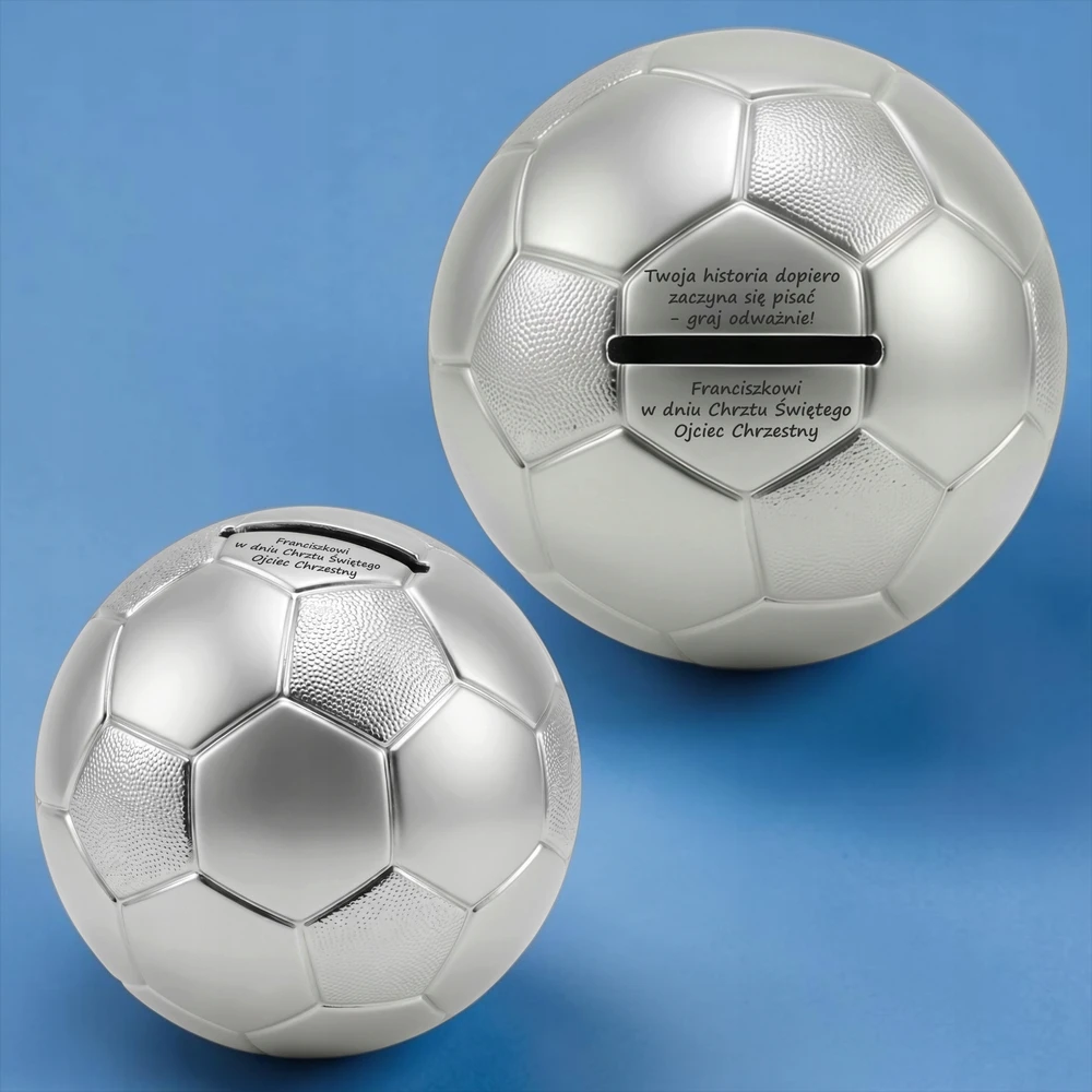Zilverstad Skarbonka Futbolo kamuolys Srebrna su Grawerem – Prezent