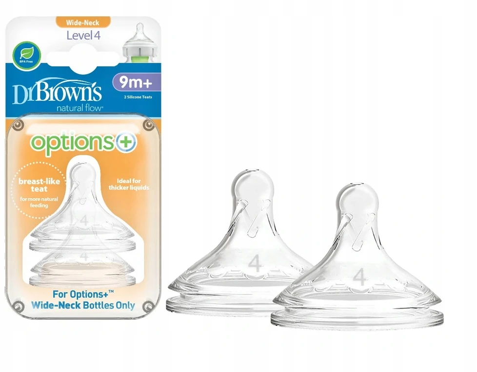 DR. BROWN'S OPTIONS+ LEVEL 4 plataus kaklelio silikoniniai žindukai 9+ mėn., 2 vnt.