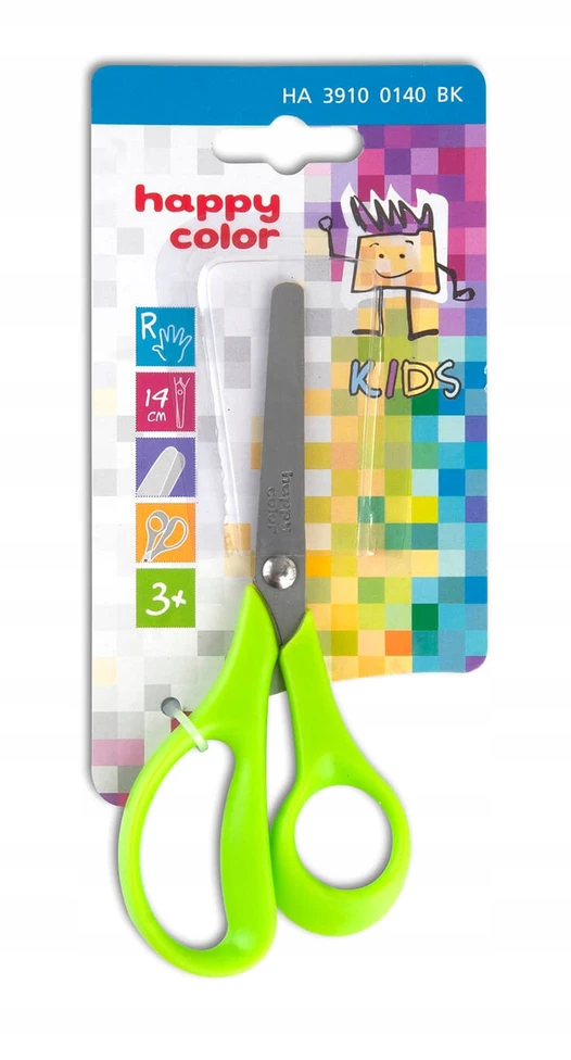 Žirklės kairiarankiams vaikams 14 cm lizdinė plokštelė Happy Color